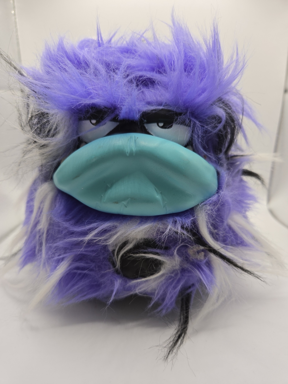 GRUMBLIES Purple and Black Fluff Plush Monster with Teal Lips